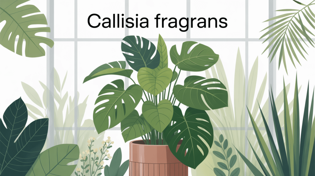 callisia fragrans entourée de plantes décoratives en intérieur lumineux