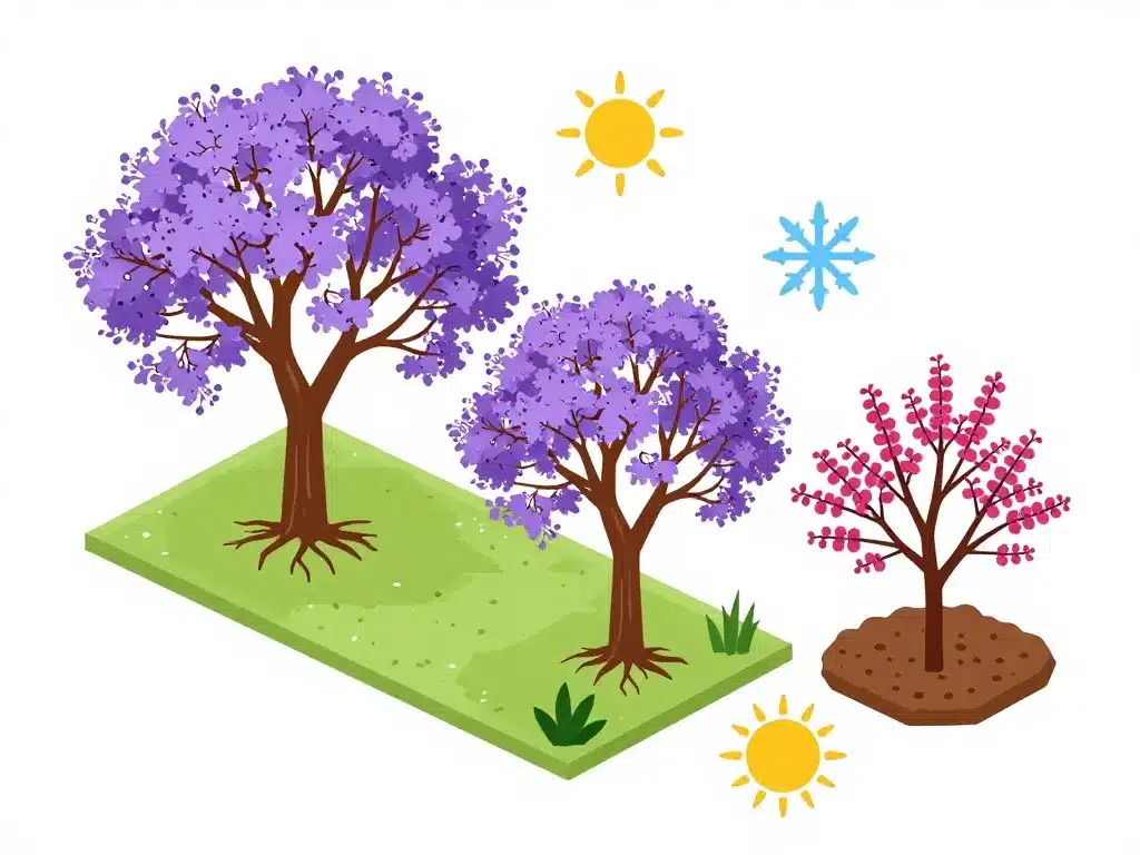 différents arbres à fleurs violettes adaptés aux types de jardin