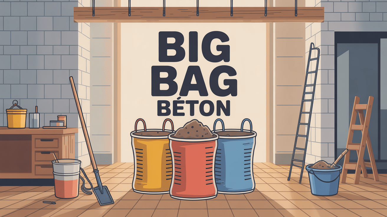 combien de big bag mélange pour 1m3 de béton chantier illustration vectorielle