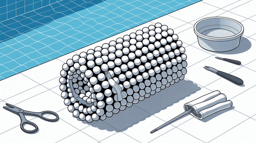 Illustration montrant comment coudre une bâche à bulle de piscine avec outils
