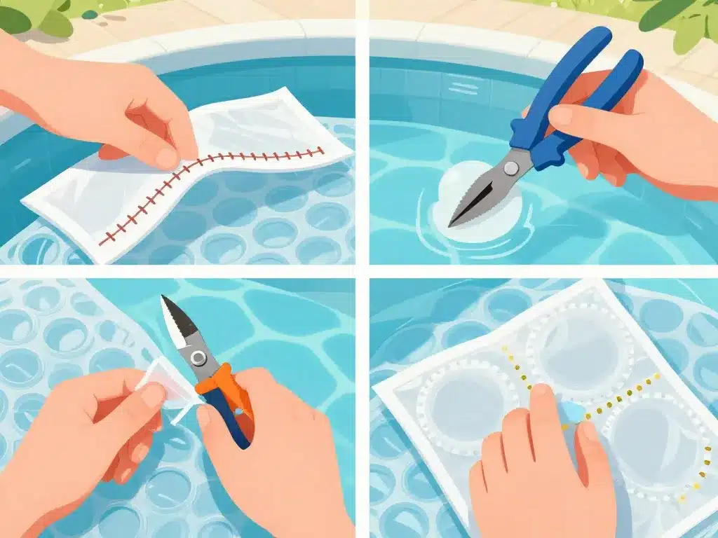 Illustration des différentes façons de coudre ou réparer une bâche à bulle