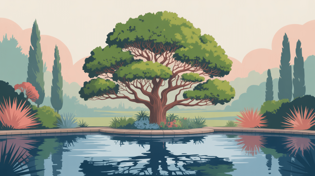 cyprès chauve, racines aériennes et feuillage cuivré au bord de l'eau