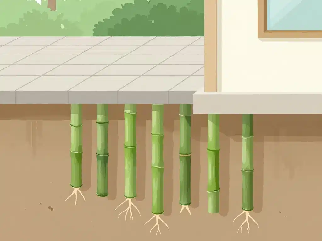 degat bambou maison rhizomes sous maison et terrasse