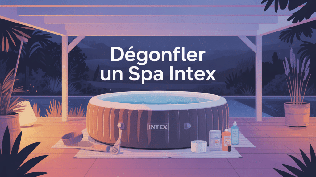 Illustration degonfler spa intex sur terrasse avec accessoires