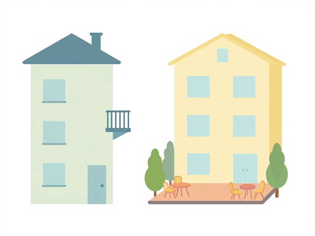 Schéma structural de la différence entre balcon et terrasse