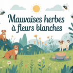 Illustration mauvaise herbe fleur blanche jardin printanier