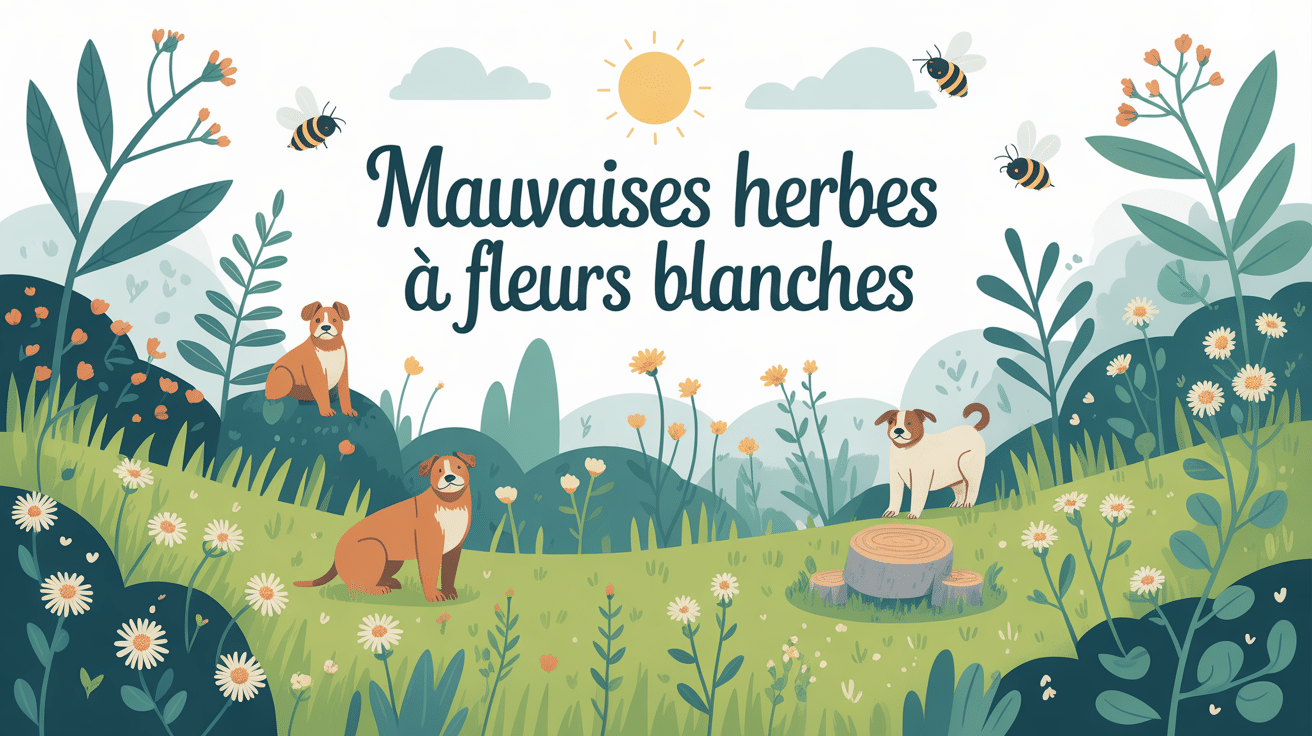 Illustration mauvaise herbe fleur blanche jardin printanier