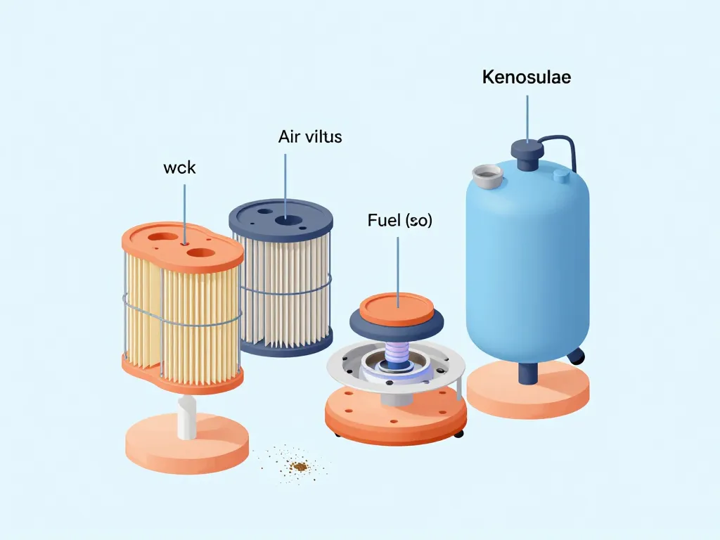 Schéma causes panne poêle à pétrole s'éteint au bout de quelques minutes, composants à vérifier