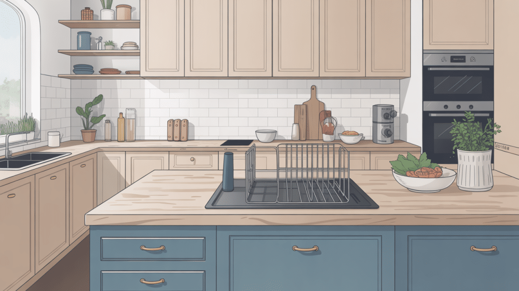 Illustration installation prise encastrable plan de travail cuisine