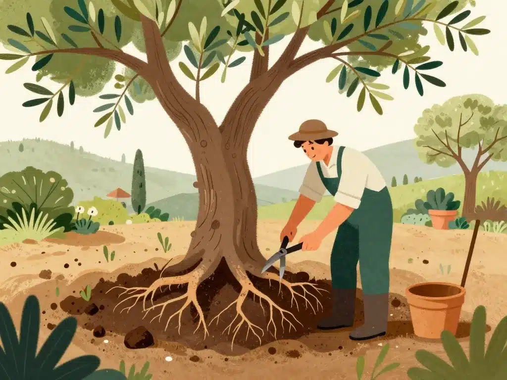 racine d olivier illustration jardinier taille racines