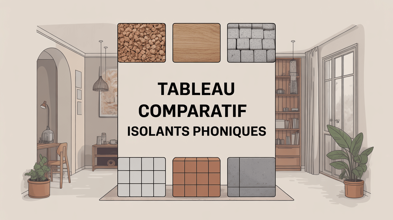 Tableau comparatif isolant phonique illustrant différents matériaux