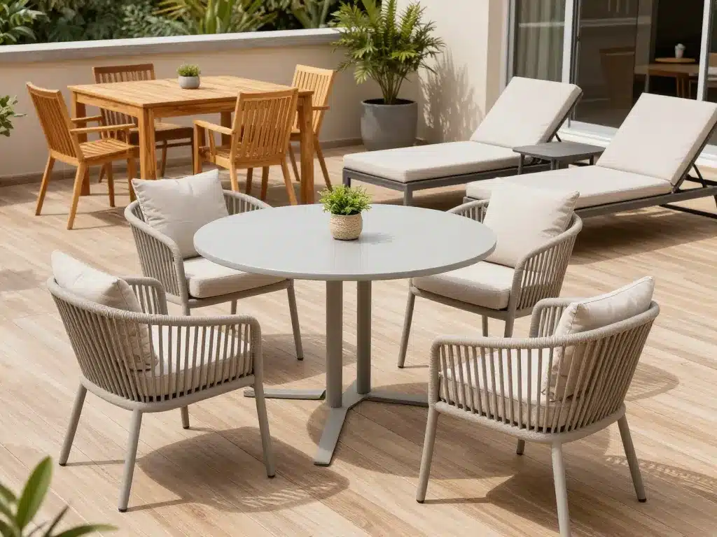 scène terrasse d'été mobilier extérieur durable