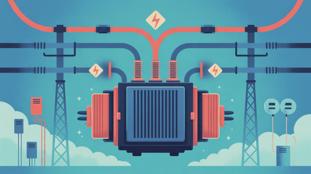illustration fonctionnement et rôle transformateur triphasé réseau industriel