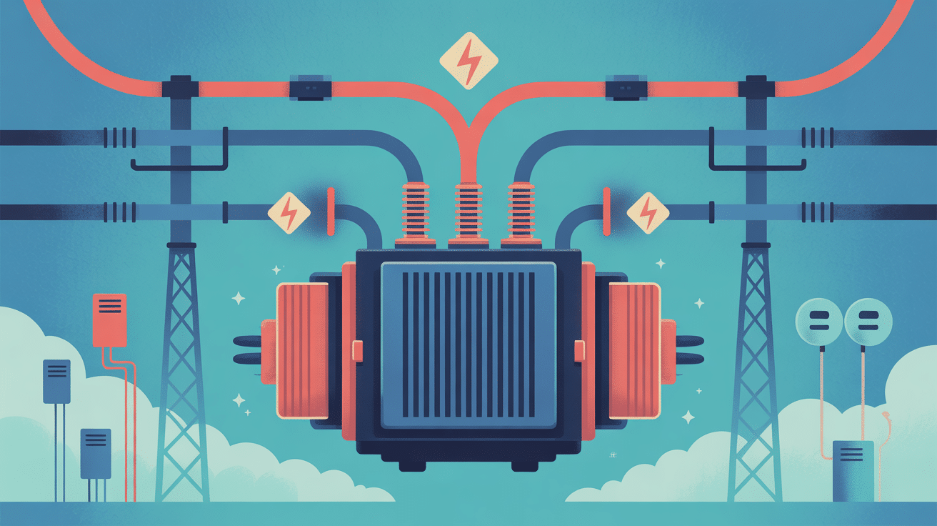 illustration fonctionnement et rôle transformateur triphasé réseau industriel