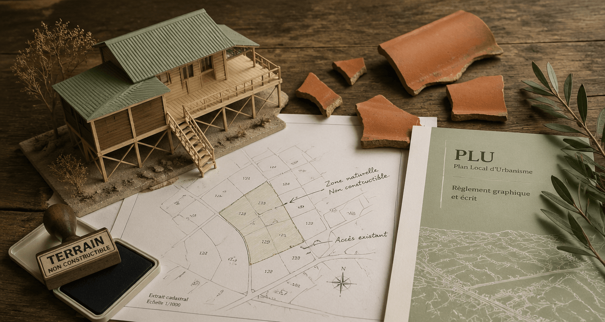 chalet sur pilotis terrain non constructible maquette PLU