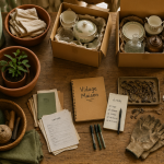Vidage maison table tri objets cartons