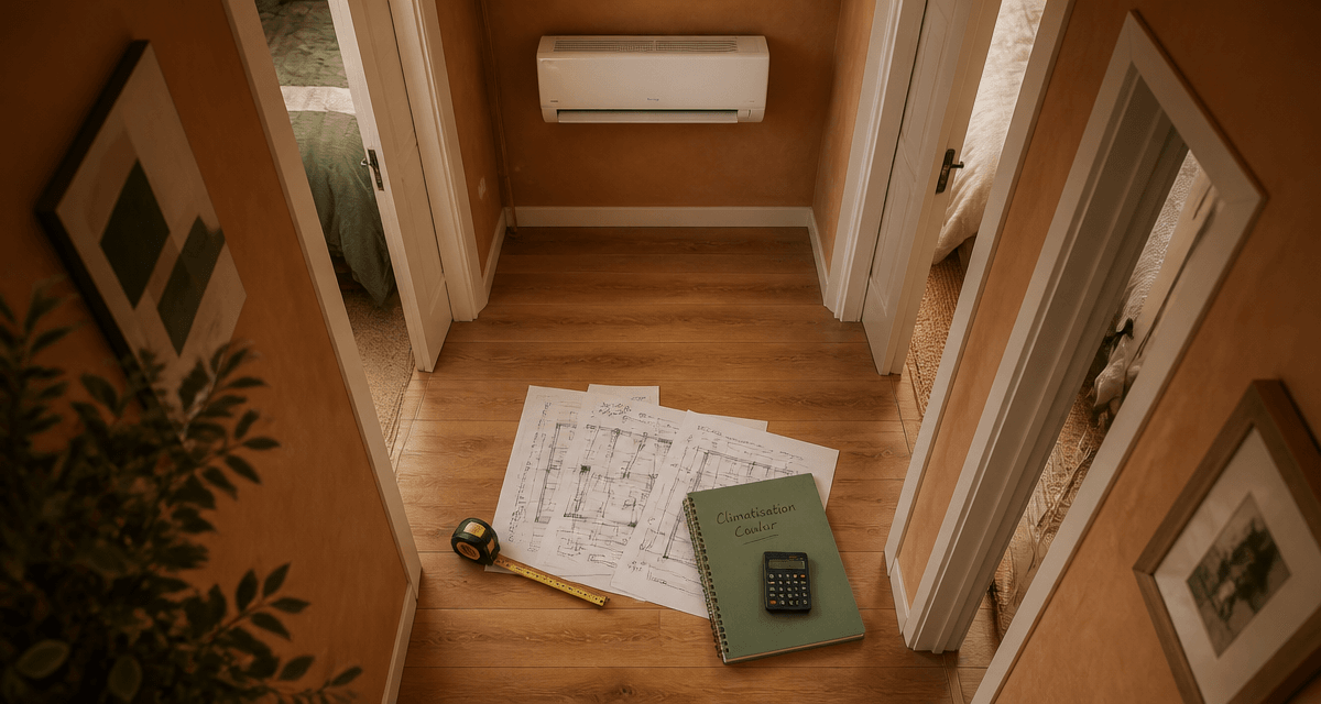 clim dans couloir pour refroidir les chambres, split mural et plans techniques