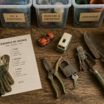 débarrasser un garage objets triés sur établi
