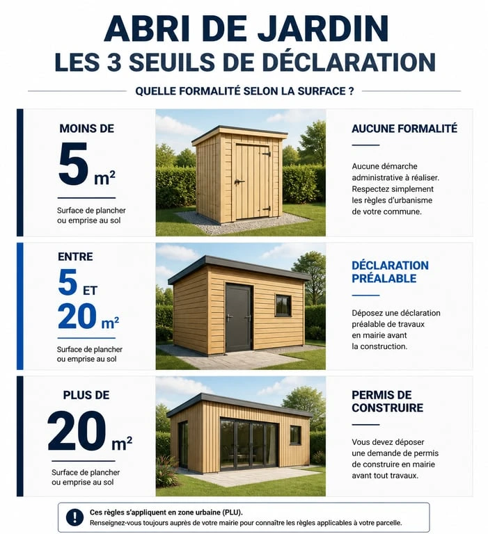 Infographie des seuils de déclaration de travaux pour abri de jardin