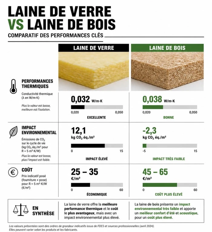 Comparatif laine de verre vs laine de bois pour l'isolation thermique