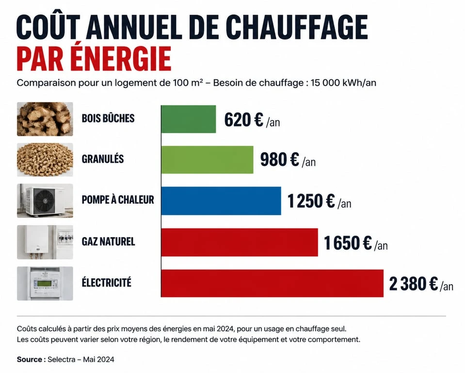 Comparatif des coûts annuels des différents modes de chauffage pour un logement