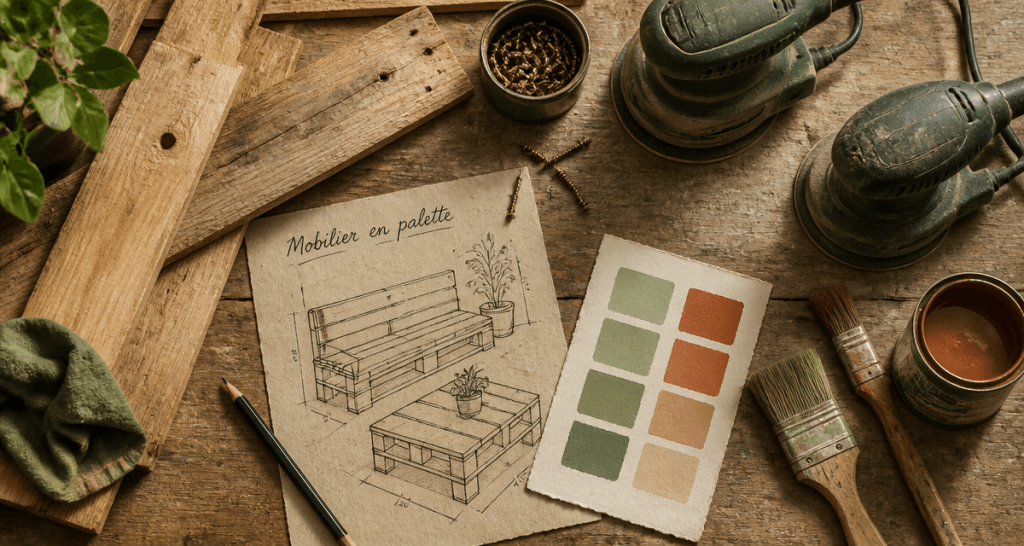 fabriquer meuble palette outils bois croquis