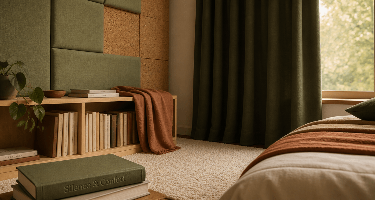 isolation phonique mur chambre sans travaux avec panneaux acoustiques et rideau