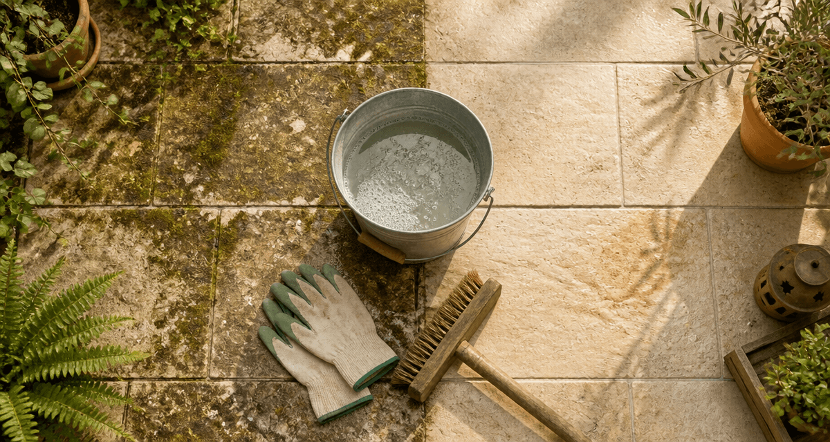 nettoyage dalle terrasse vinaigre blanc avant après