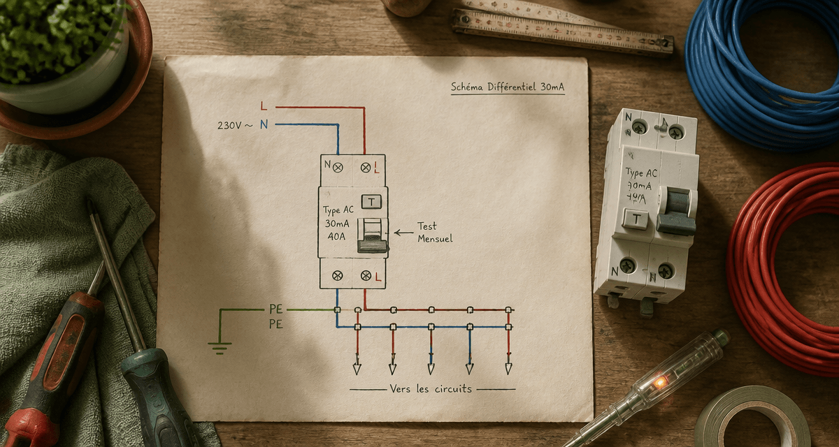schema branchement disjoncteur différentiel 30ma avec outils
