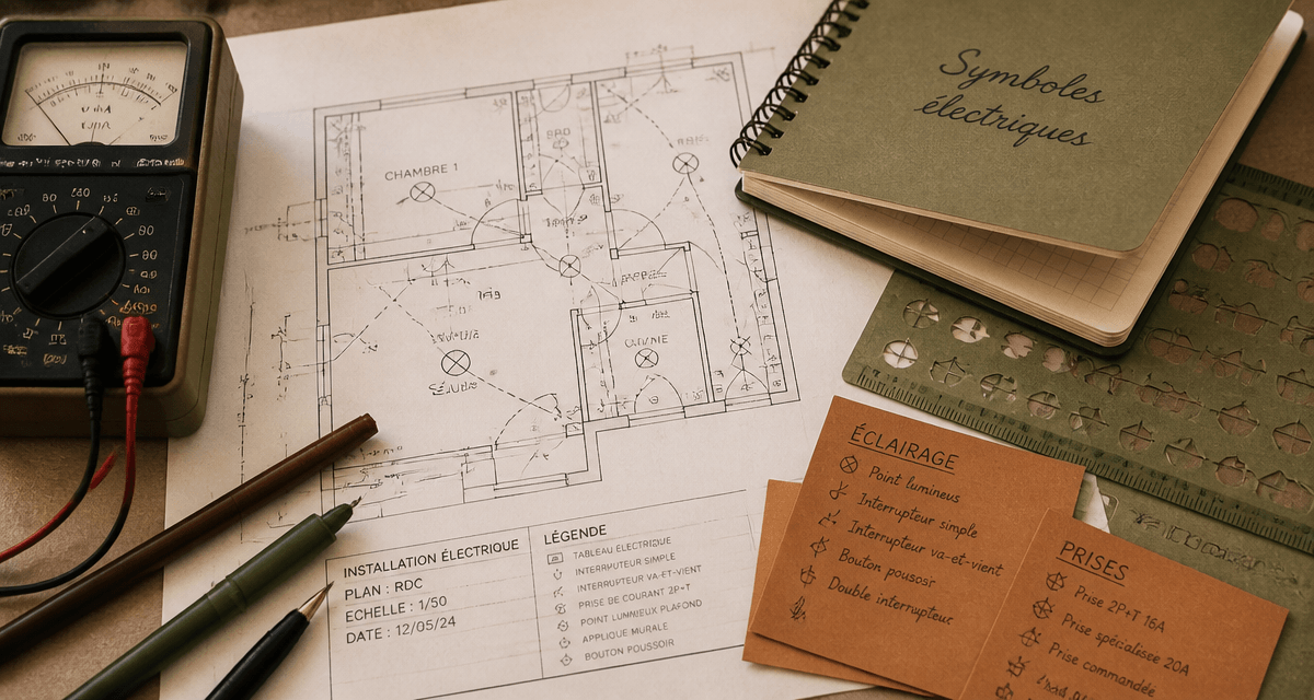 symbole schéma électrique sur plan avec outils