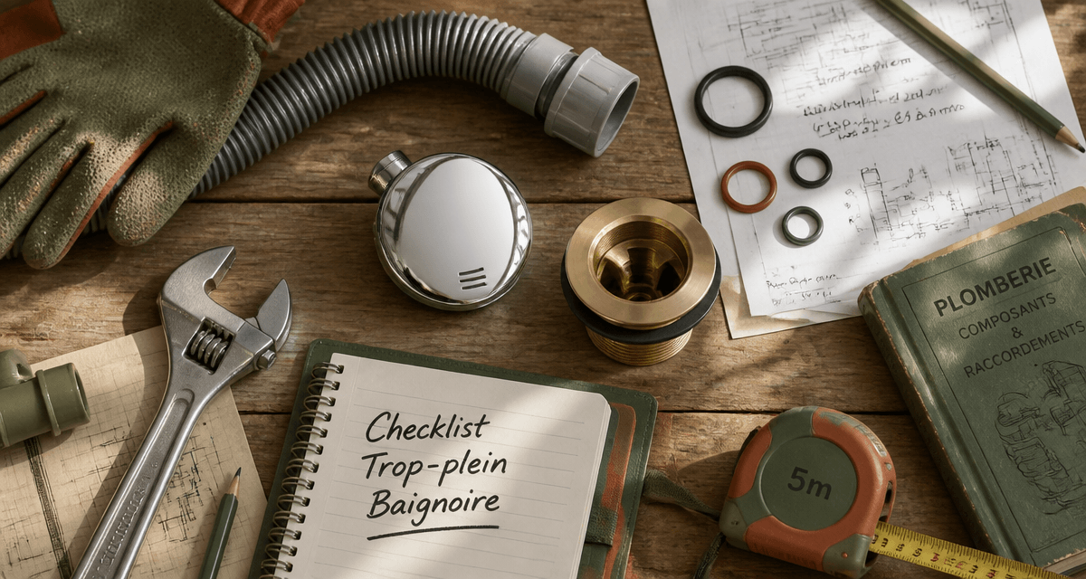 trop plein baignoire outils et bonde sur plan de travail