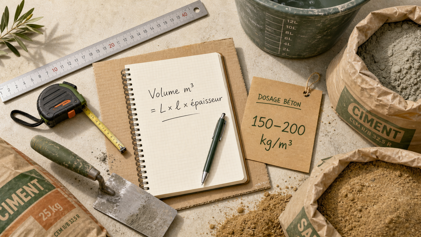 Calcul pour une chape : dosage des matériaux en m³