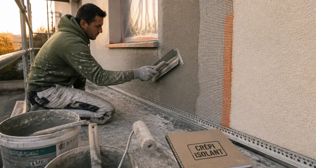 Crepi isolant : façadier applique sous-enduit et trame