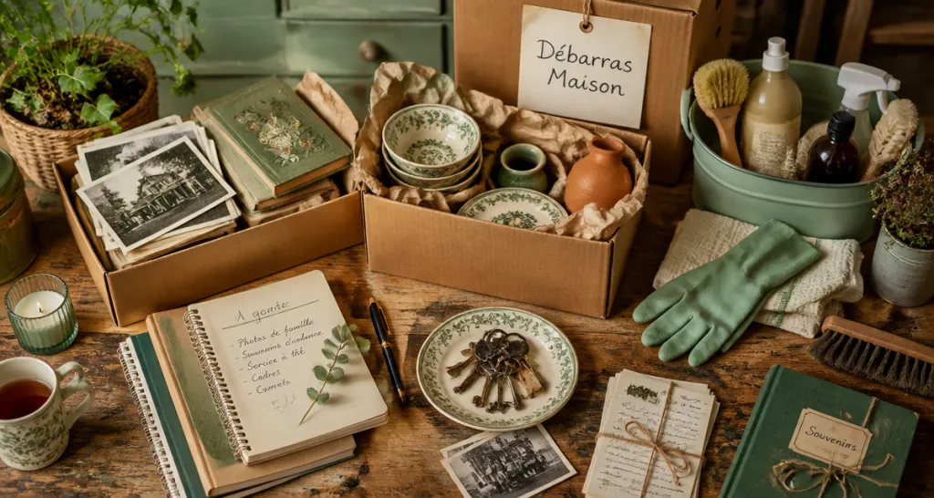 debarras maison objets triés sur table