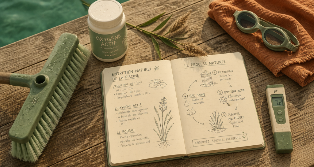 enlever algues piscine naturellement brosse test pH