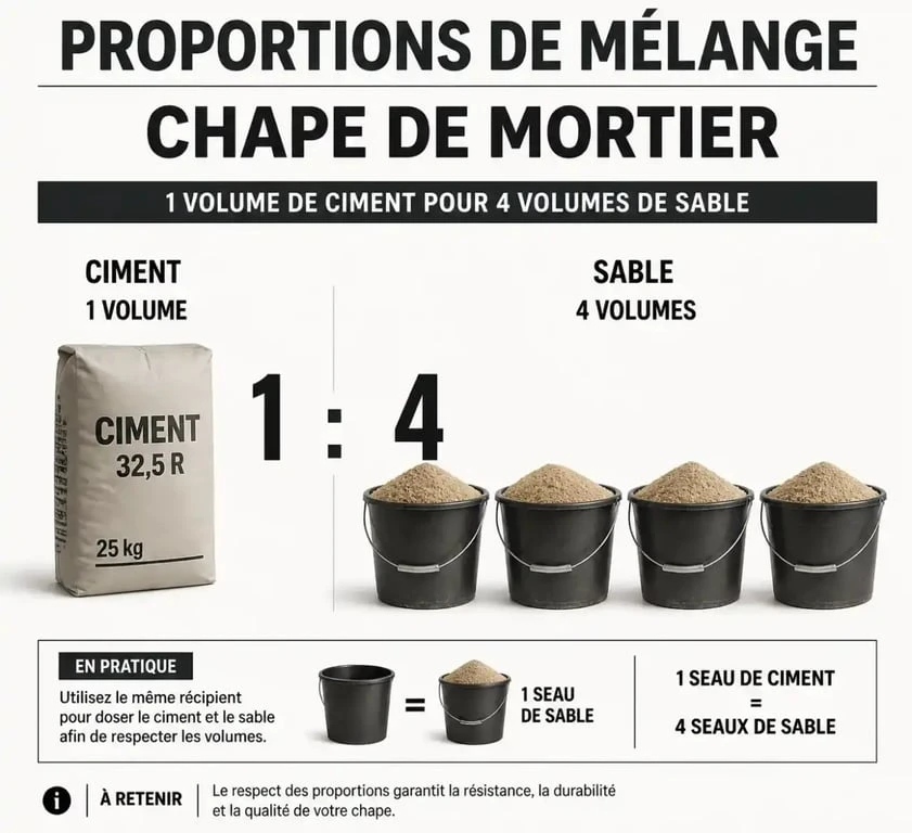 Infographie des dosages pour le calcul d'une chape de mortier
