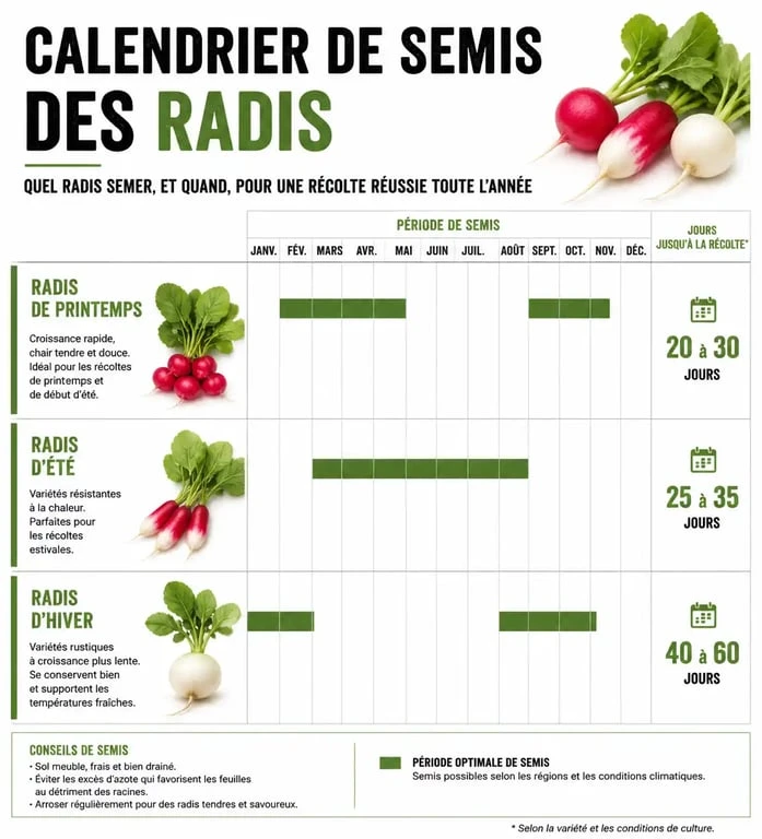 Calendrier de semis des radis selon les saisons et variétés