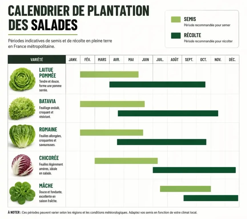 Calendrier de plantation des salades au potager selon les variétés et les saisons