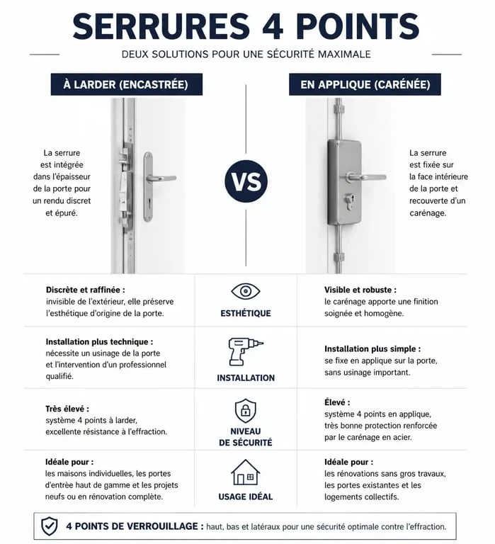 Comparatif des serrures 4 points : serrure à larder vs serrure en applique pour porte d'entrée