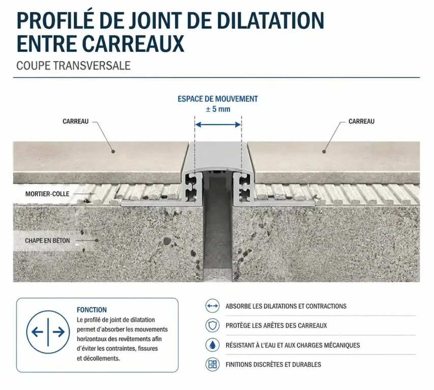 Schéma technique d'un joint de dilatation pour carrelage