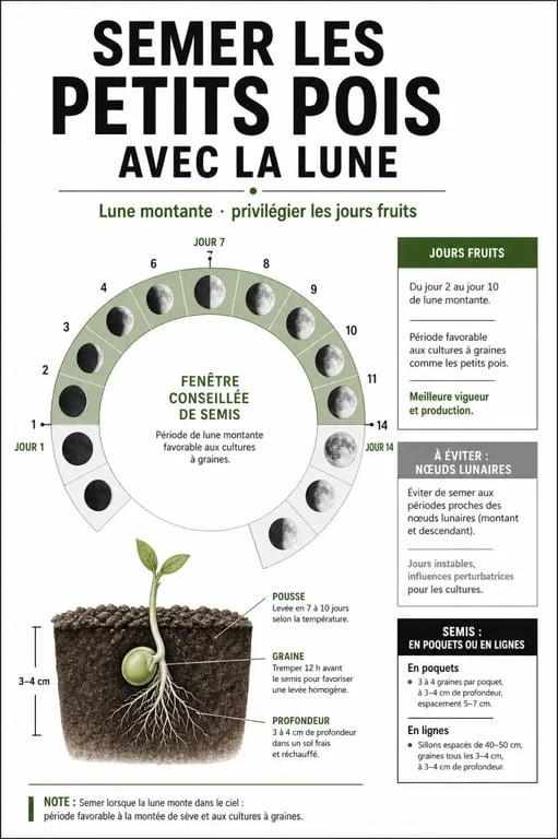 Calendrier lunaire pour le semis des petits pois : phases et jours favorables
