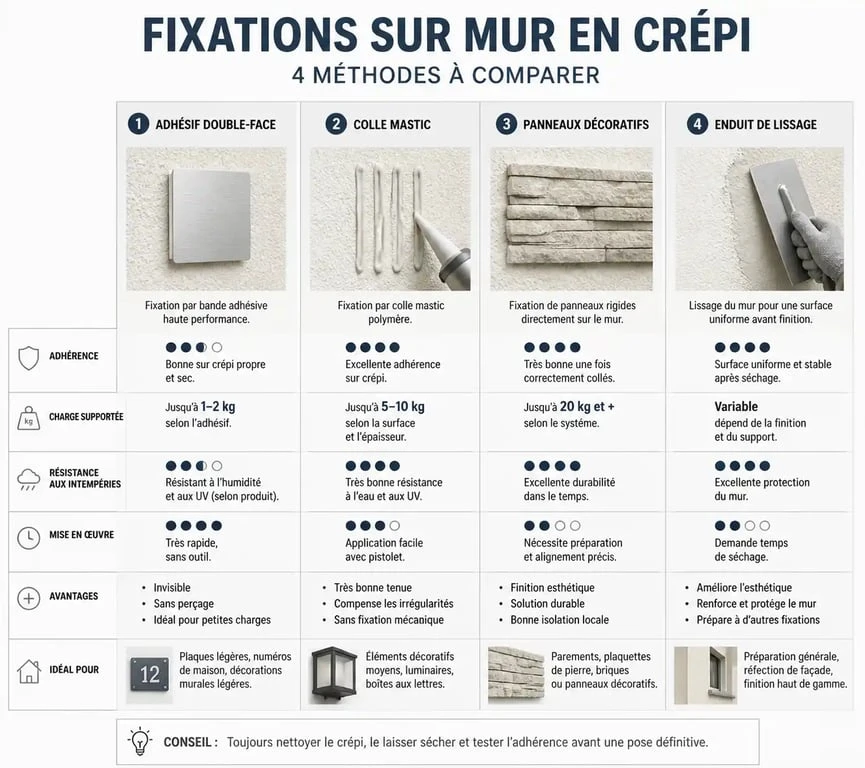 Comparatif des solutions pour coller ou recouvrir un mur en crépi
