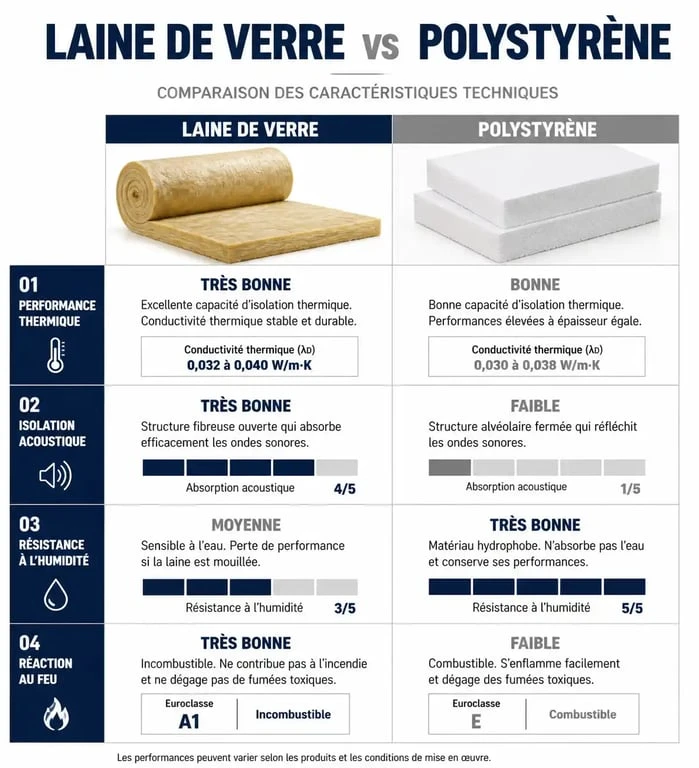 Comparatif technique : isolation laine de verre ou polystyrène pour la rénovation énergétique.