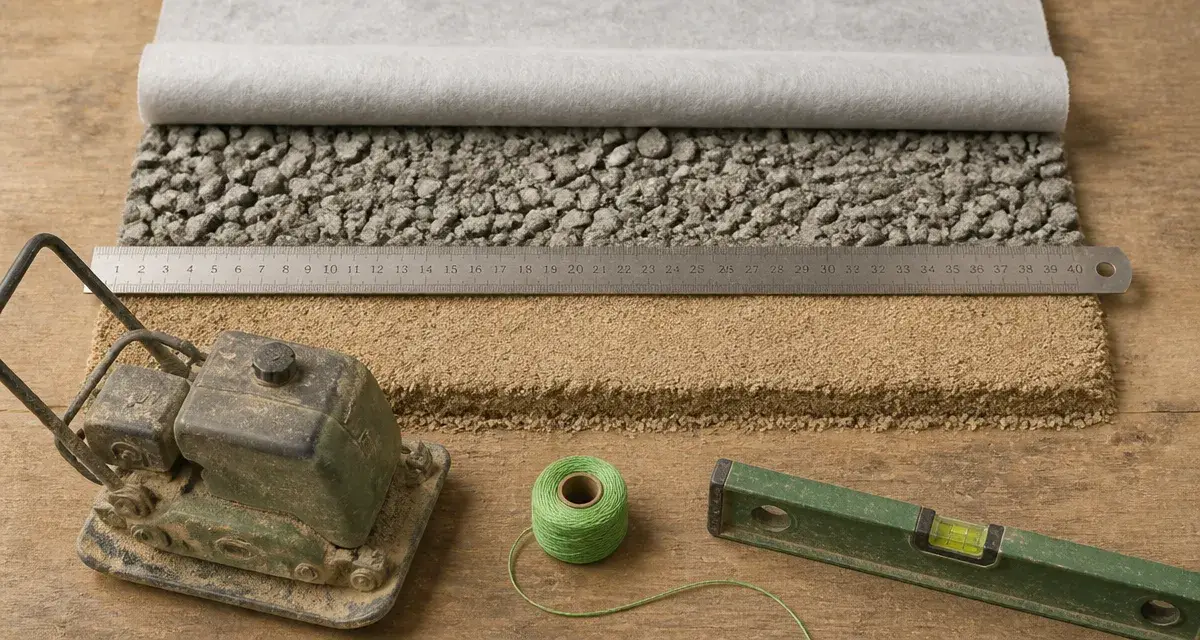 Pose pavage : feutre, grave et lit de sable pour une allée stable
