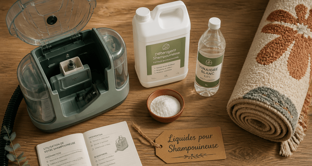 quel produit mettre dans une shampouineuse détergent vinaigre bicarbonate