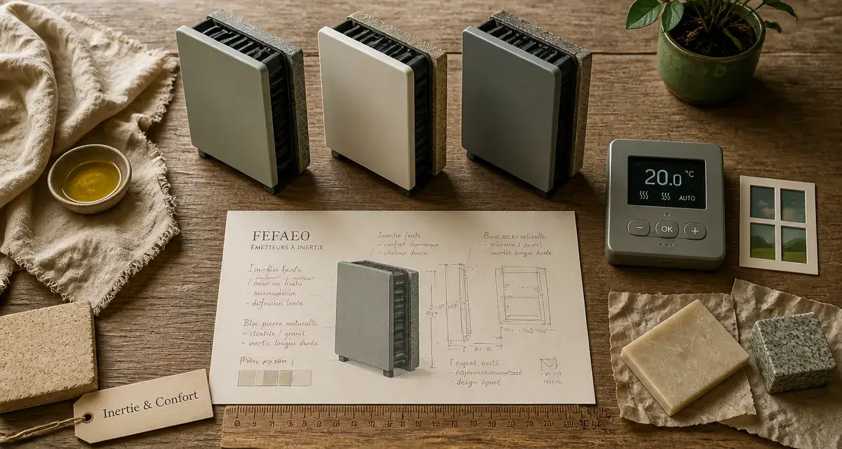 Radiateur à inertie comparatif : 3 cœurs de chauffe (cœur fonte, pierre, stéatite).