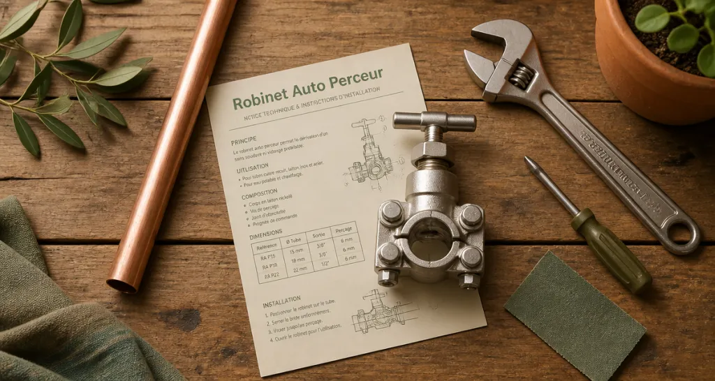 robinet auto perceur posé sur plan de travail avec outils
