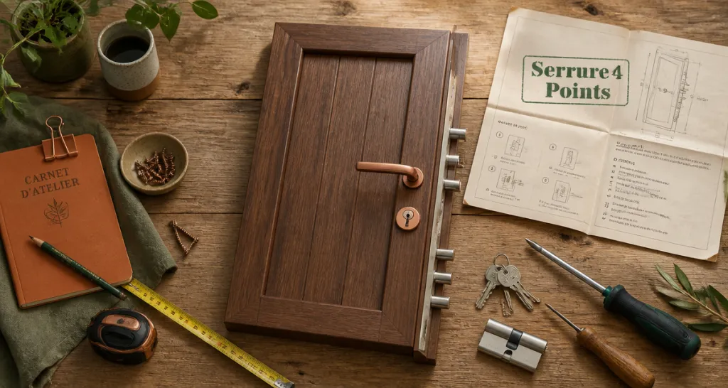 serrure 4 points porte d'entrée sur table atelier