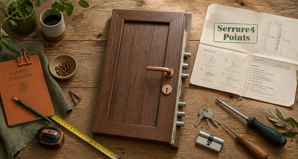 serrure 4 points porte d'entrée sur table atelier