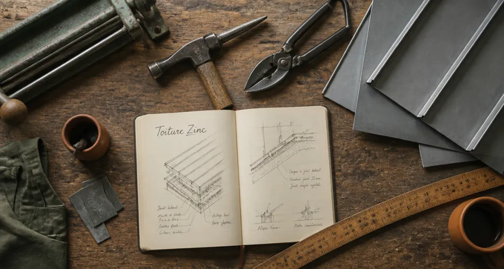 toiture zinc détail technique outils et croquis